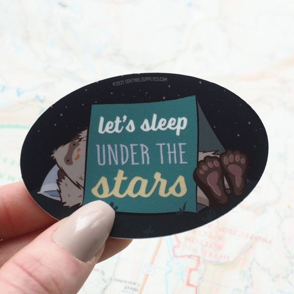 Let's Sleep Under the Stars Sasquatch Sticker - Picture 1 of 1